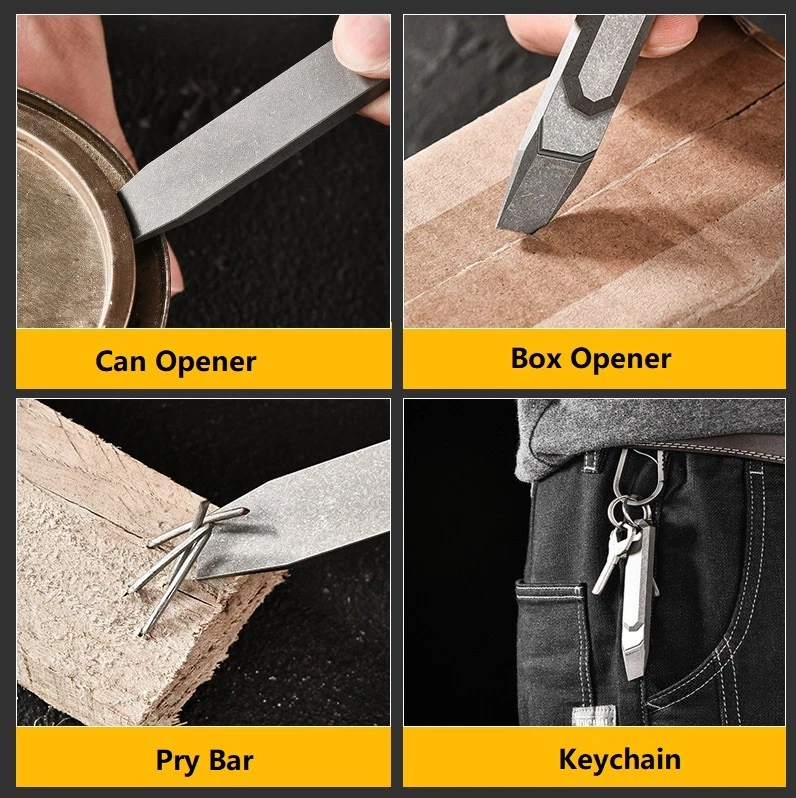 Titanium Alloy Pry Bar Crowbar EDC Pocket Outdoor Multi Tools Portable Keychain 07FC0E-D4 - KOEEK