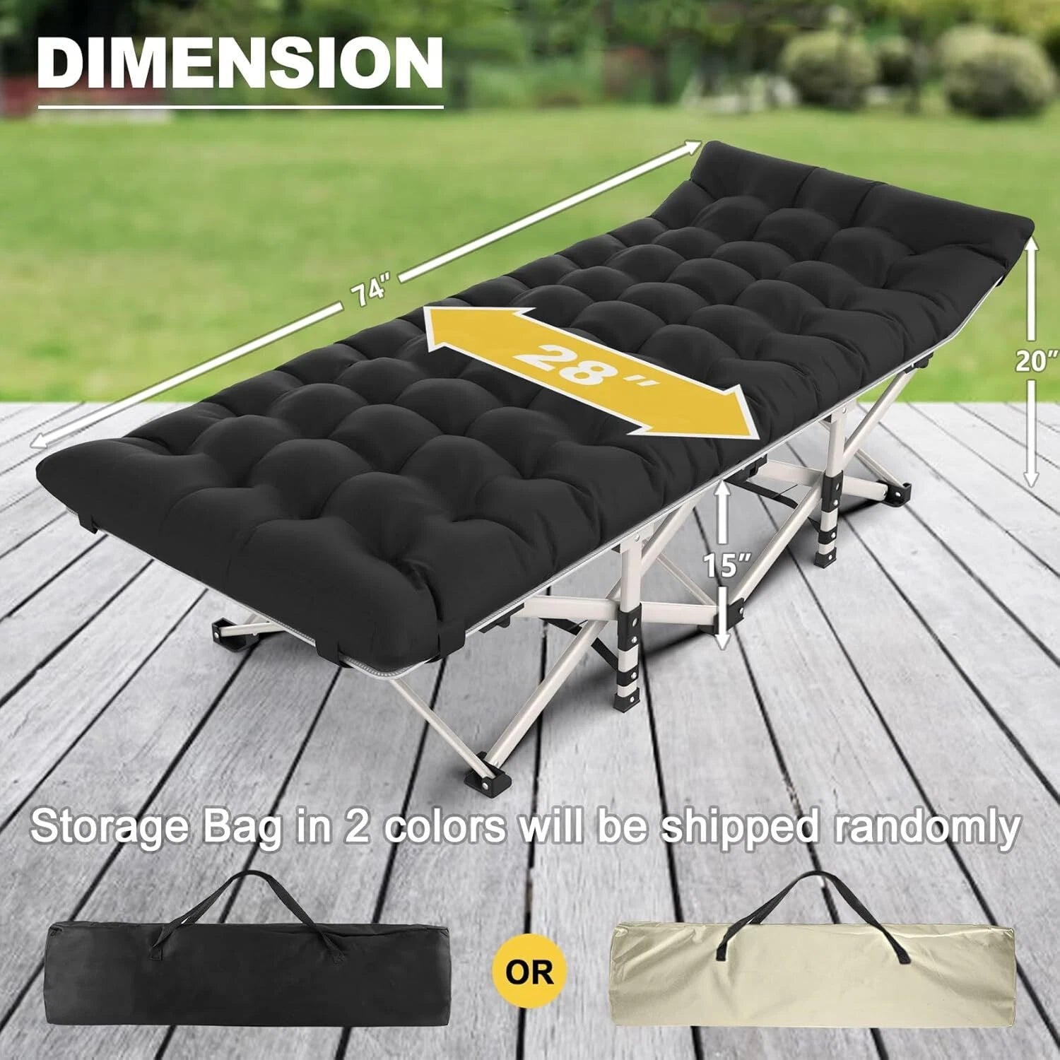 Black folding camp bed with mattress, 800 lb. maximum load capacity 07FC0E-D4 - KOEEK