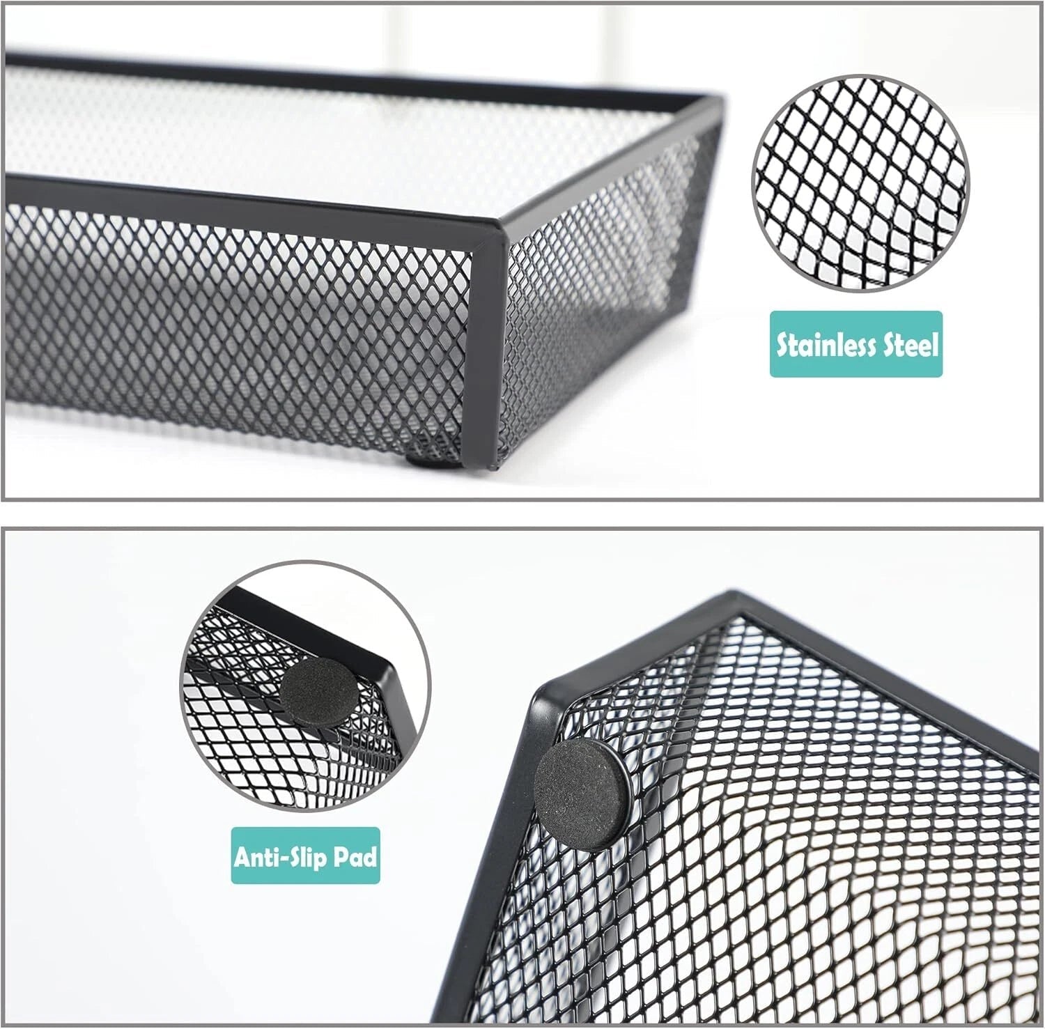 3-Piece Mesh Drawer Organizer, Cutlery Tabletop Storage Tray (12 x 6 x 2 inches) 07FC0E-D4 - KOEEK