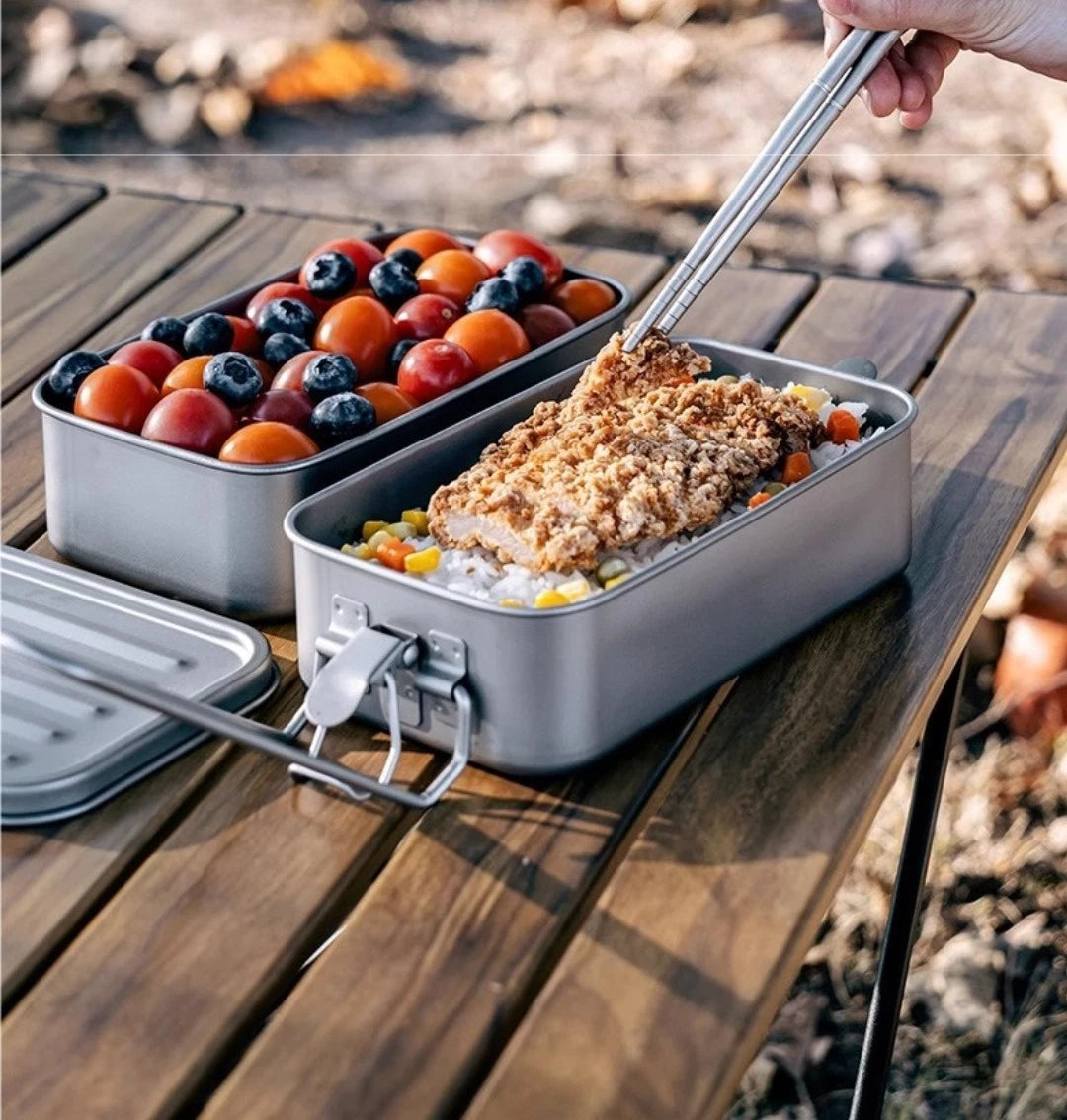 Outdoor Camping Hiking Fishing Pure Titanium Mess Tin Lunch Box With Handle 07FC0E-D4 - KOEEK