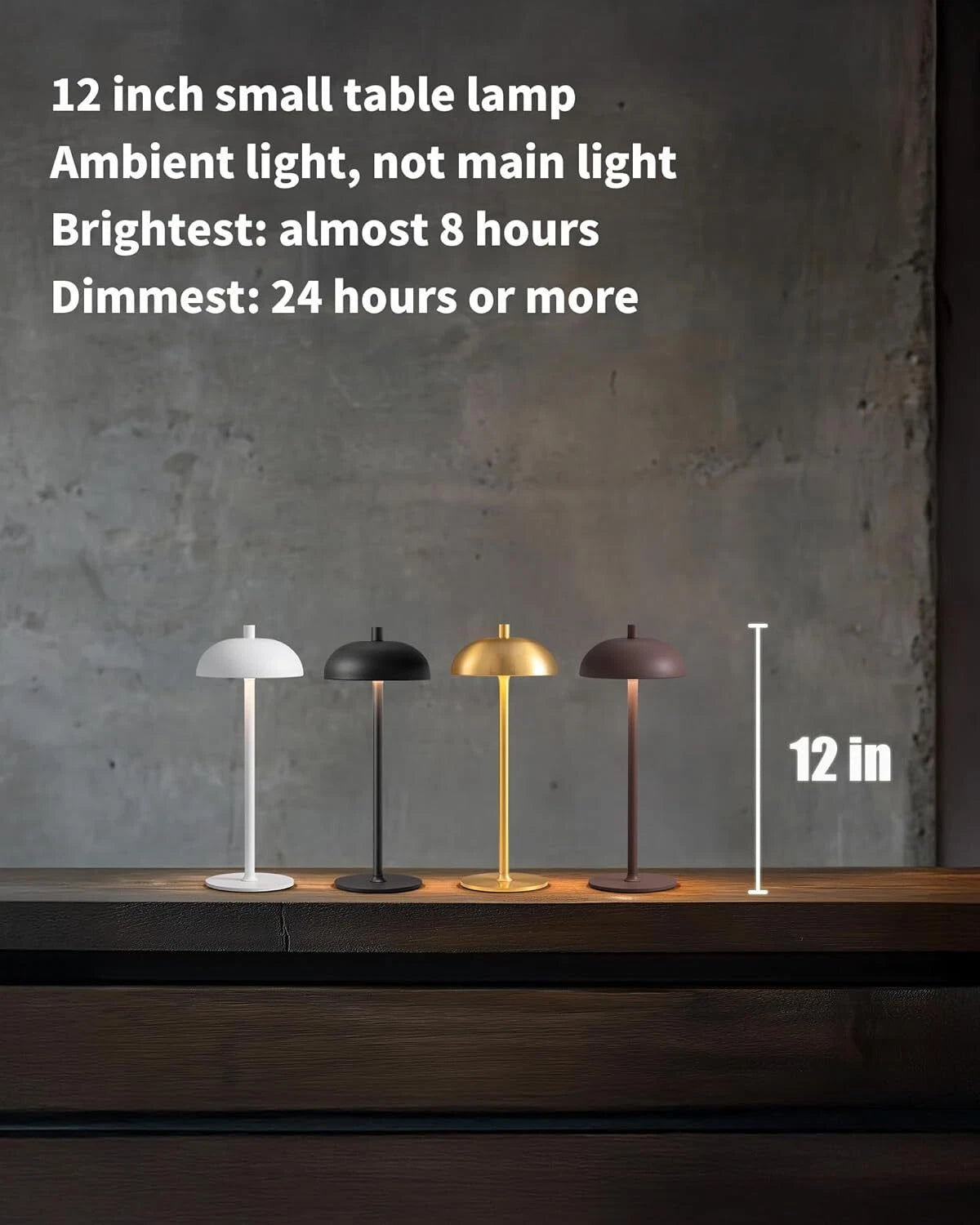 Cordless LED 12” Small Table Lamp (Set of 2), Modern Portable Table Lamps 07FC0E-D4 - KOEEK