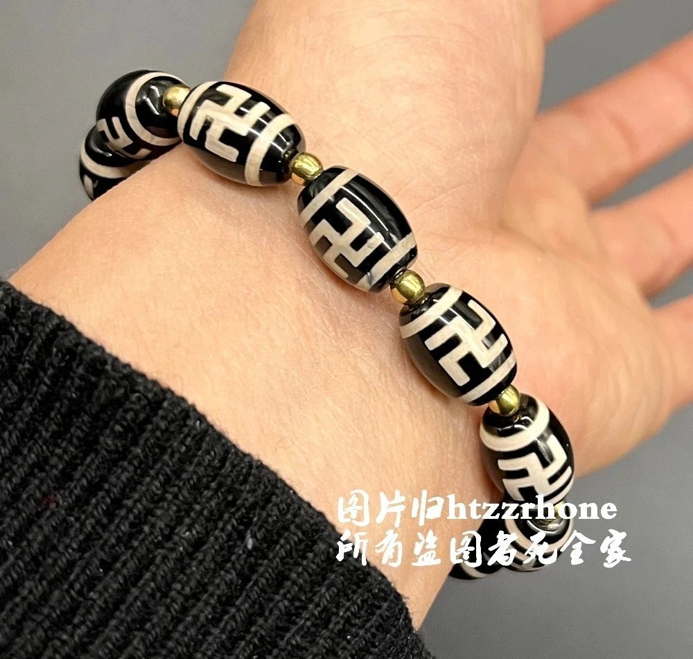 Tibetan Agate Dzi Beads Bracelet Swastik Swastika Buddhism Prayer Chain Amulet 07FC0E-D4 - KOEEK