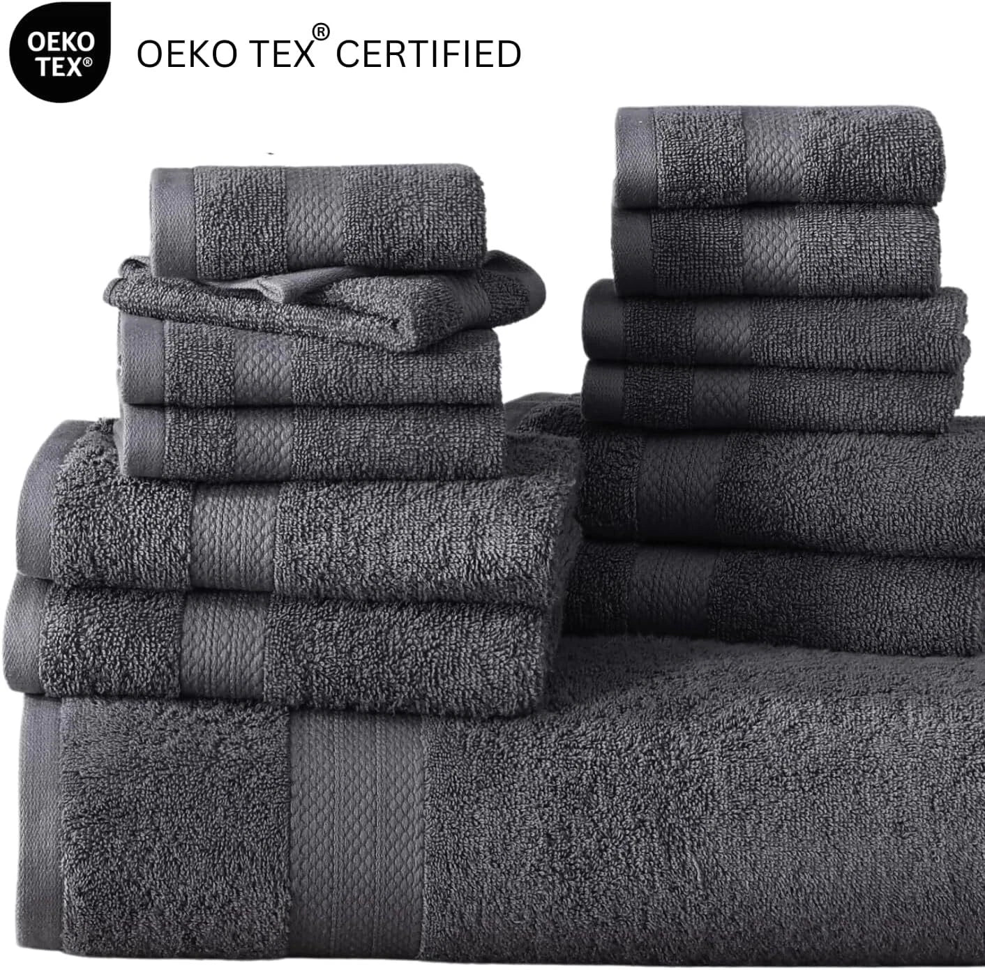 24 Piece Bath Towel Set -  Cotton Bath Towel, Absorbent Towel for Bathroom 07FC0E-D4 - KOEEK