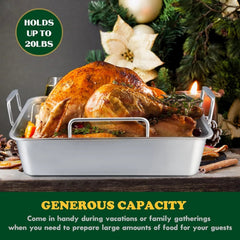 Roasting pan, 16 x 11.5-inch stainless steel turkey roasting pan (with rack) 07FC0E-D4 - KOEEK
