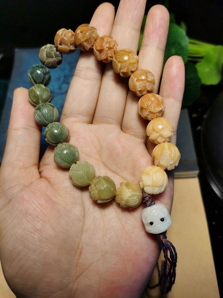 Bodhi Tibetan Buddhist Bracelet Prayer Beads Carve Lotus Bracelet Jewelry 07FC0E-D4 - KOEEK