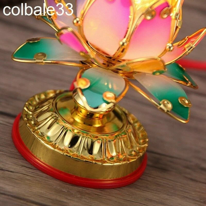 2pcs 4.7" Buddhist Colorful Temple Shrine Light Prayer Worship Buddha Lotus Lamp 07FC0E-D4 - KOEEK