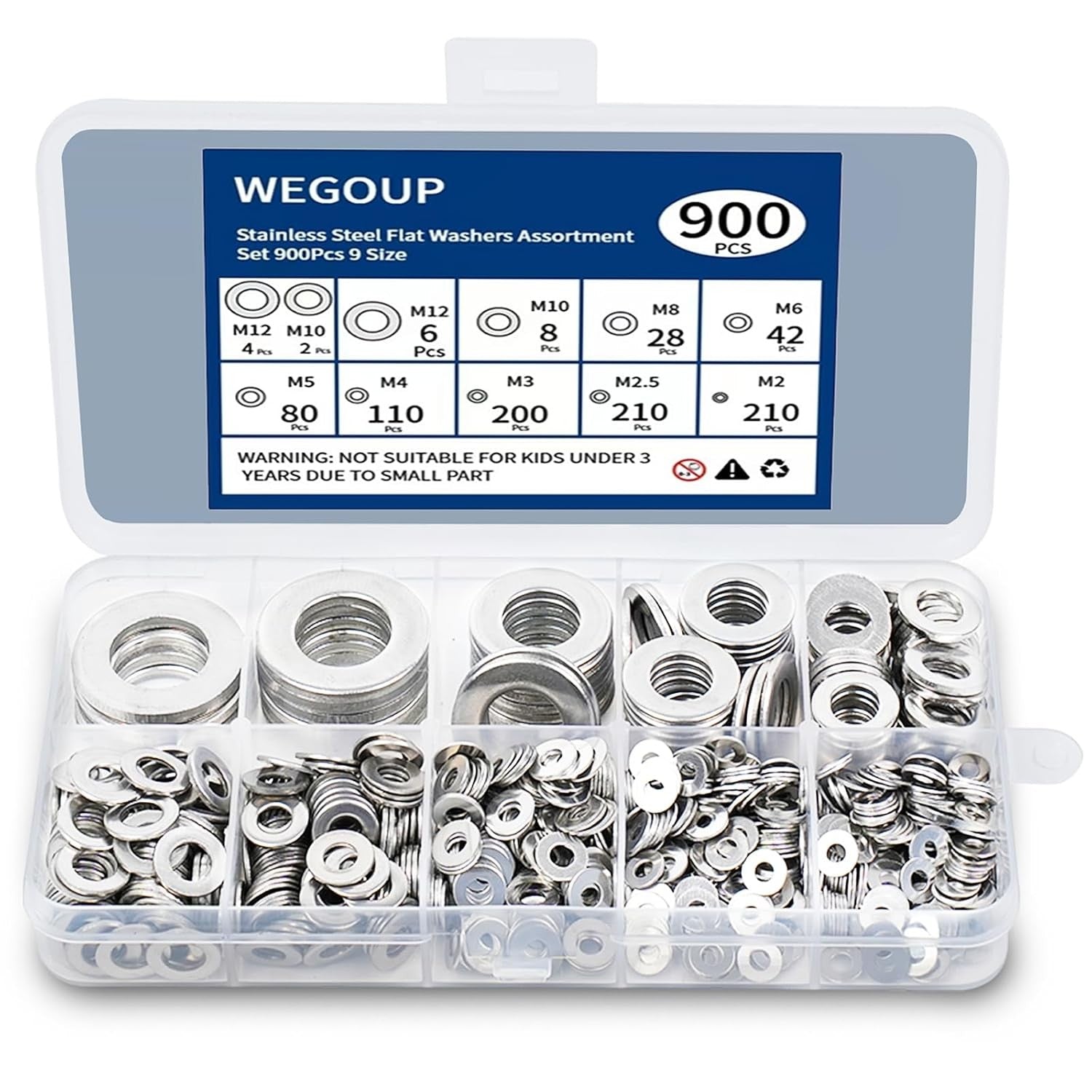 new 900 Pcs Stainless Steel Flat Washers for Screws, 304 9 Sizes 900