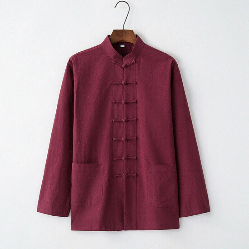 Men's Chinese Tang Coat Kung Fu Tai Chi Jacket Cotton Blends Traditional Uniform 07FC0E-D4 - KOEEK