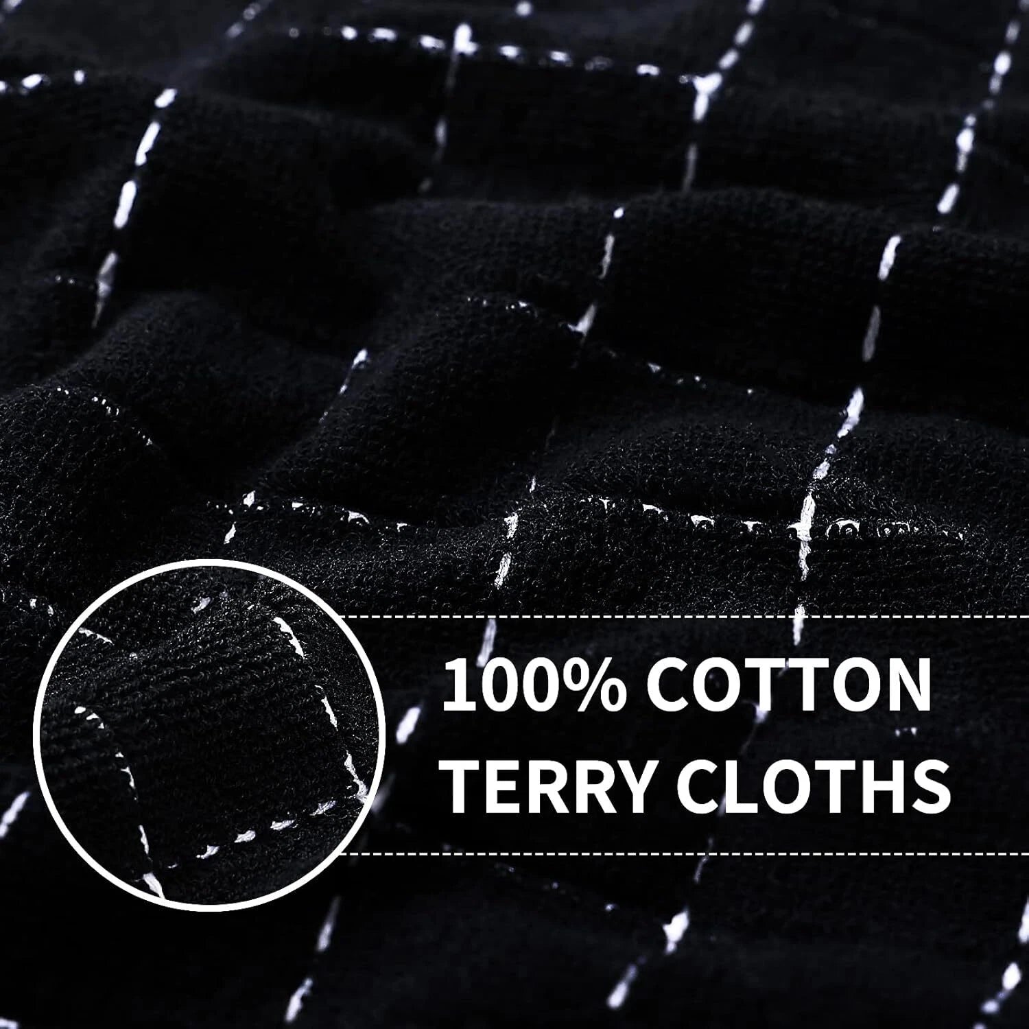 Cotton Terry Kitchen Towels(Black, 13 x 28 inches), Checkered Designed,Soft 07FC0E-D4 - KOEEK