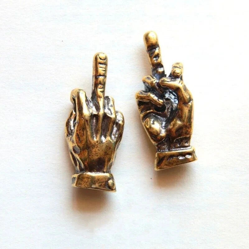 Brass Hand Middle Finger Up Keychain Pendant Trinket Hanging Jewelry Ornament 07FC0E-D4 - KOEEK