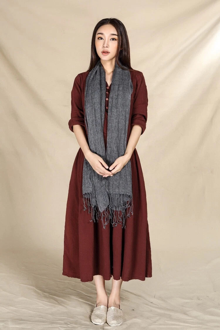 Mens  Flax Linen Breathable Scarf Solid Tassel Unisex Shawl Soft Neckerchief 07FC0E-D4 - KOEEK