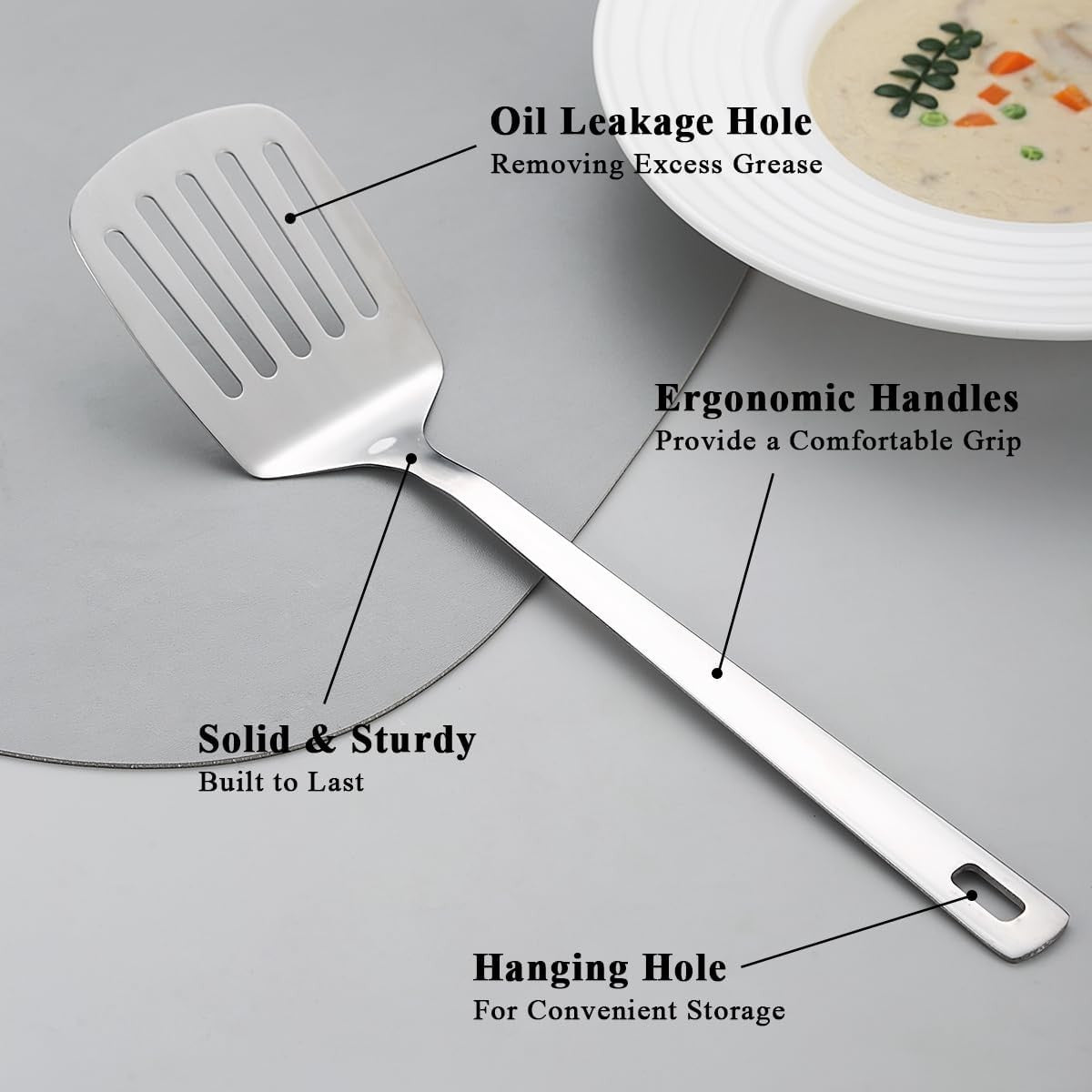 new Kyraton Stainless Steel Spatulas Set, Silver Slotted Turner, Solid KYRATON - KOEEK