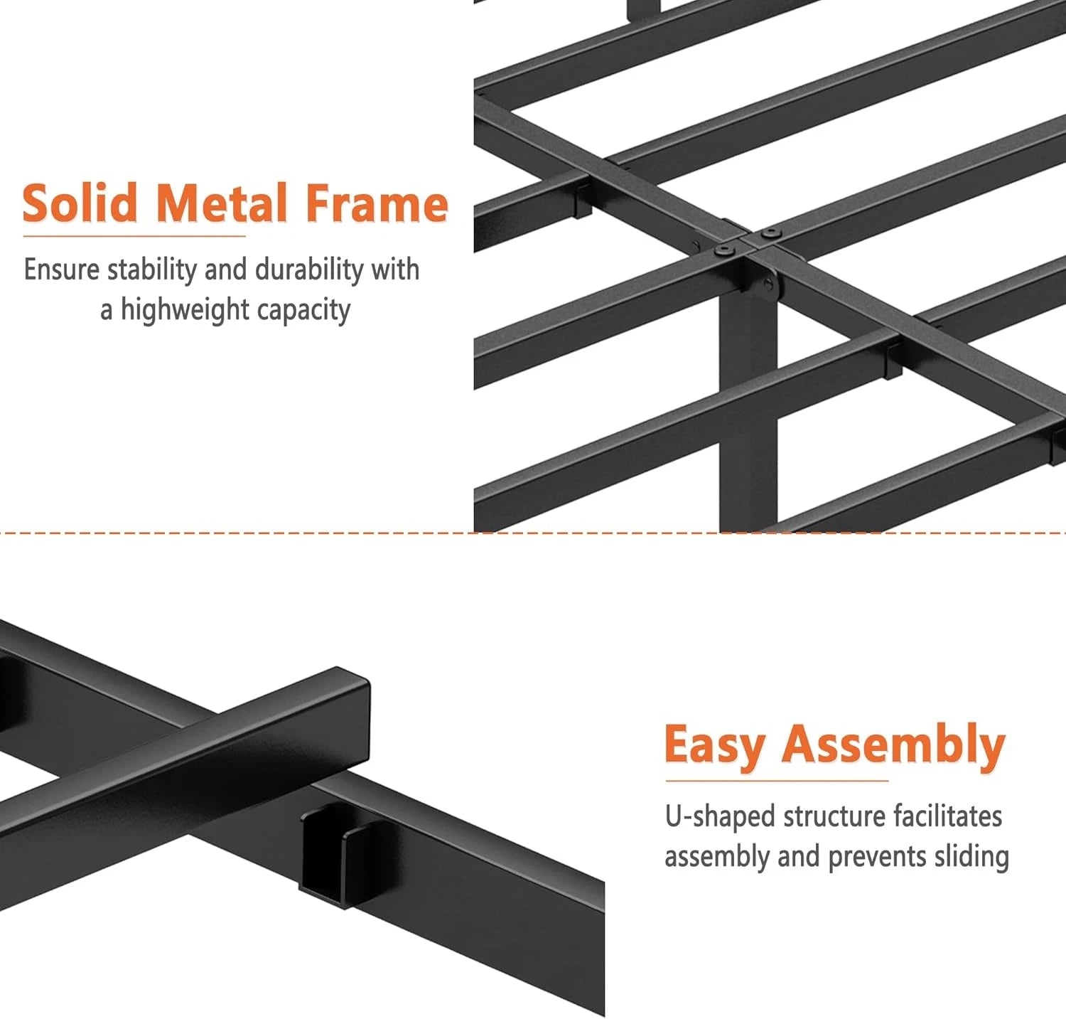 Classic metal platform bed frame with steel rail support mattress base 07FC0E-D4 - KOEEK