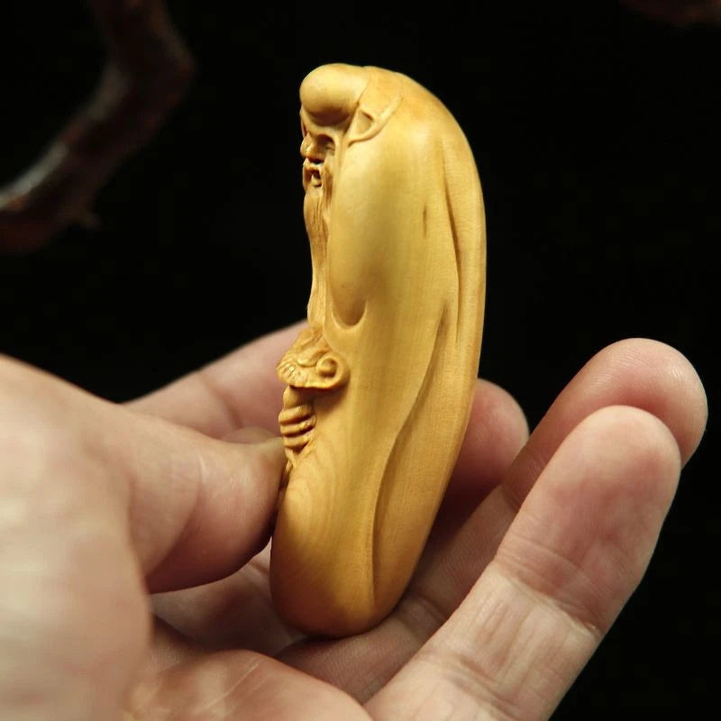 Boxwood Carved Hand Piece Wooden Figurine Craft Gift Chinese Style Prosperity 07FC0E-D4 - KOEEK