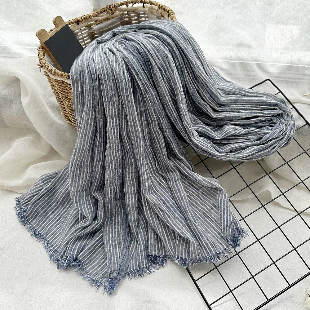 Cotton Linen Scarf Striped Scarves Unisex Men's Shawl Scarf Headwraps 9 Colors 07FC0E-D4 - KOEEK