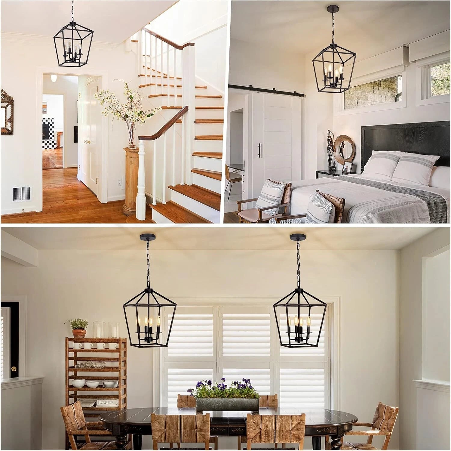 4 LampChandelier Industrial Ceiling Light,Black Lantern FixtureHeight Adjustable 07FC0E-D4 - KOEEK