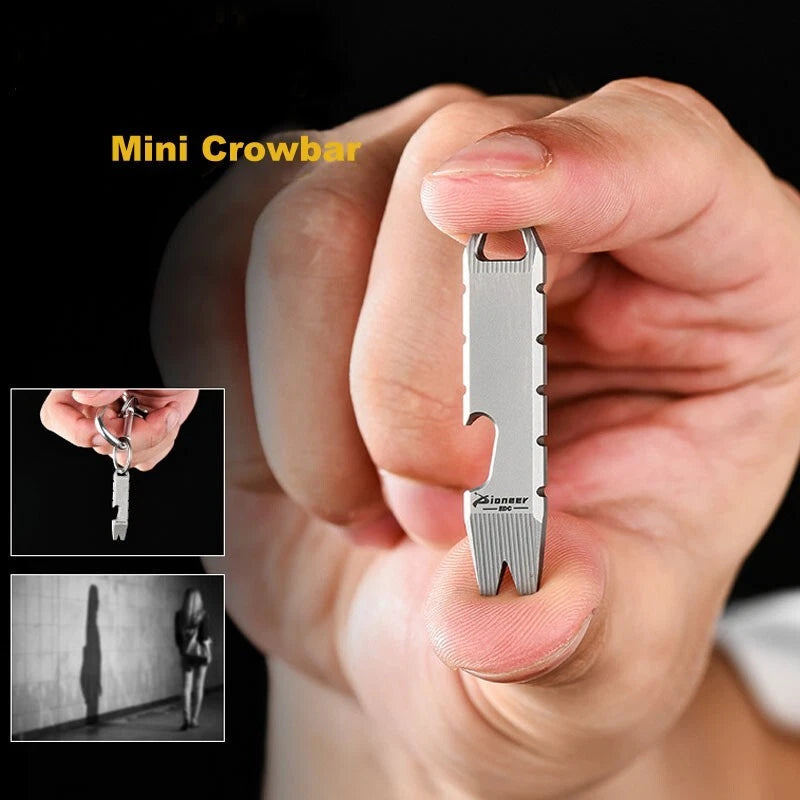 EDC Mini Titanium Alloy Keychain Multi Tool Pocket Pry Bar Crowbar Opener Cutter 07FC0E-D4 - KOEEK