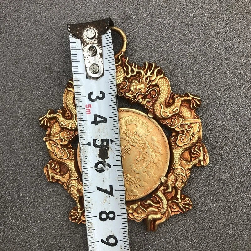 Gilding Pendant Double Dragon Copper Gilding Ornaments Gold Auspicious Pendant 07FC0E-D4 - KOEEK