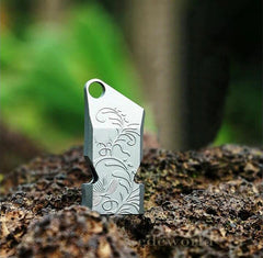 EDC Titanium TC4 Portable Carving Flower Metal Treble Whistle Outdoor Survival 07FC0E-D4 - KOEEK