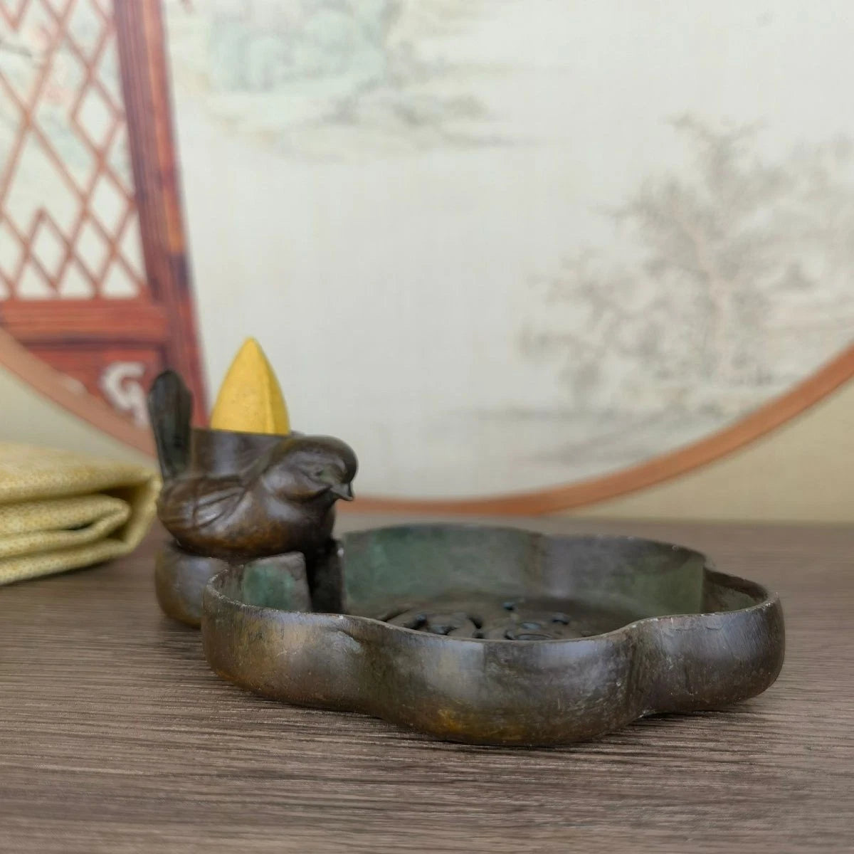 11cm Backflow Incense Burner Fu Character Brass Aromatherapy Tea Art Decor 07FC0E-D4 - KOEEK