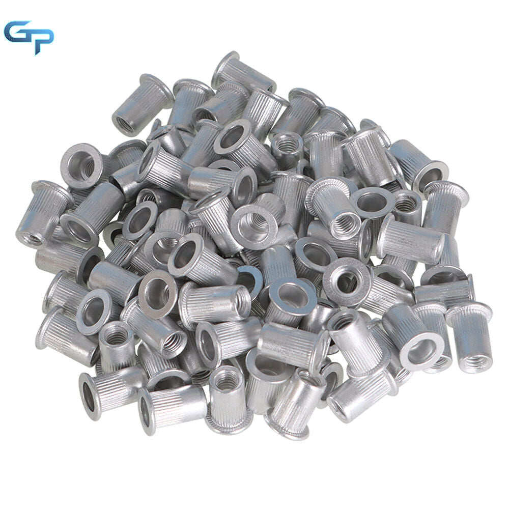 100 Pcs High Quality 6mm M6 Flat Head Aluminum Rivet Nut Rivnut Insert Nut New