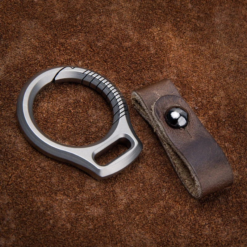 EDC Titanium Alloy Leather Porable Hanging Buckle Car Keychain Key Belt Waist 07FC0E-D4 - KOEEK