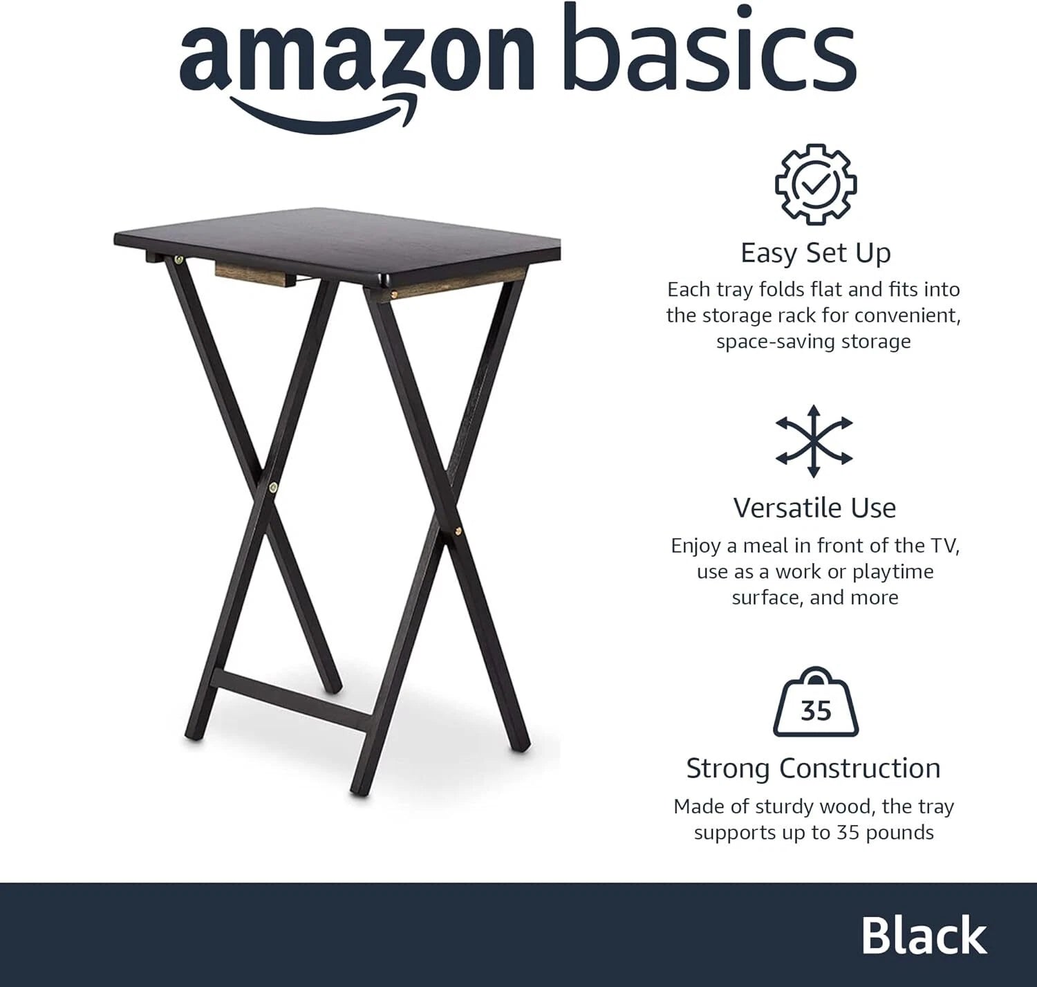 Folding TV Dining Table Tray with Storage Shelf, Set of 4, Black 07FC0E-D4 - KOEEK