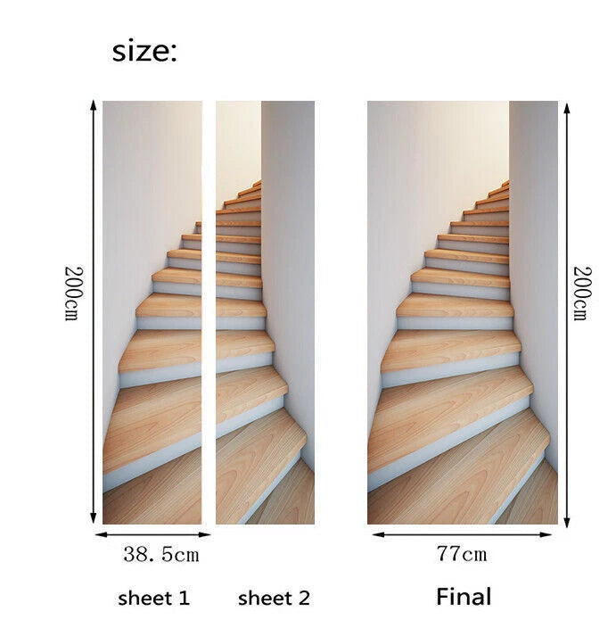 Wooden Stairs Steps Picture 3D Door Sticker Self-adhesive Bedroom Door Mural 07FC0E-D4 - KOEEK