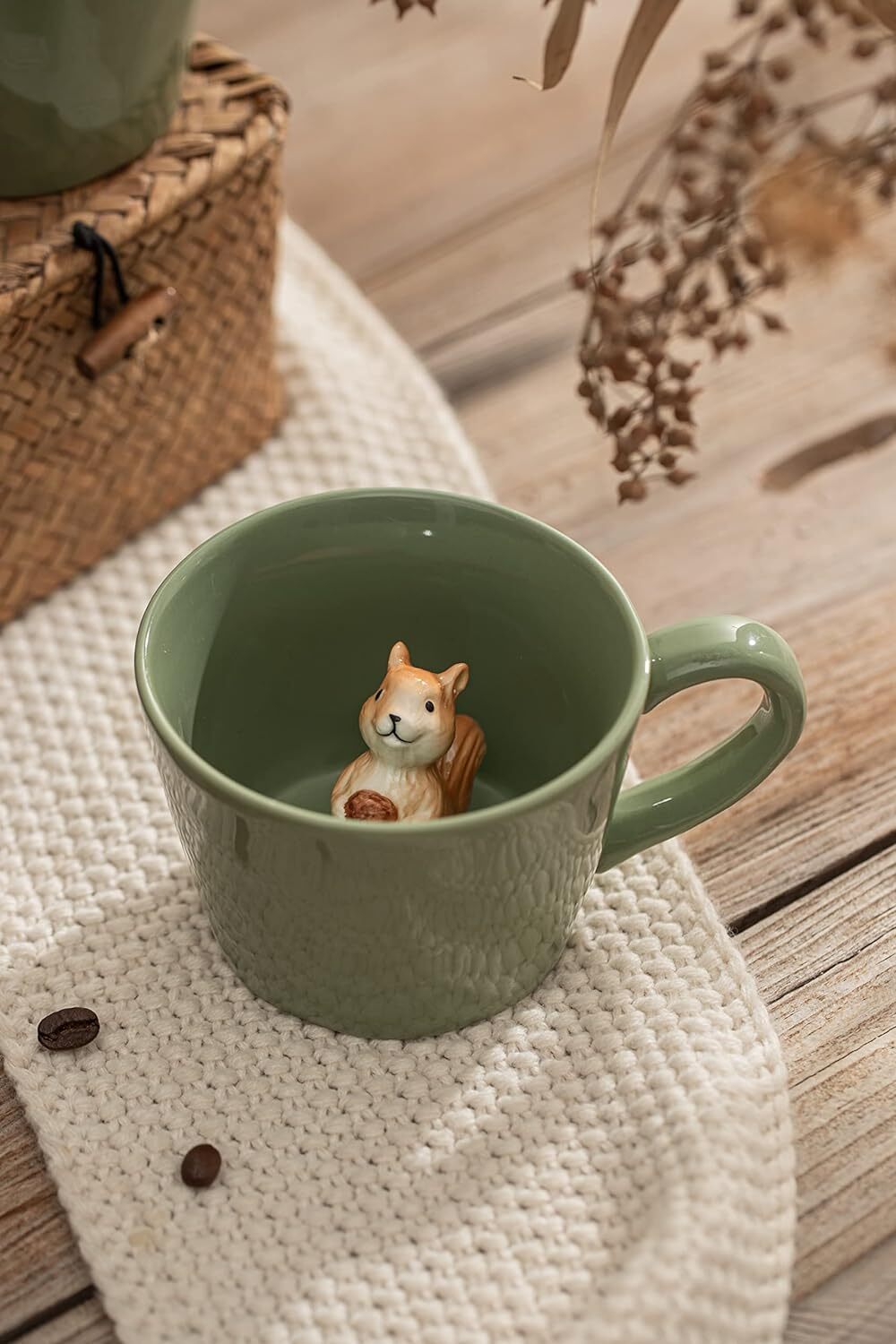 new DIHOclub Squirrel Ceramic Cup Hidden 3D Animal Inside Mug,Cute Light Green