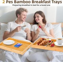 new 2 Pack The Bamboo Bed Breakfast Tray With Foldable Legs Color is Log 07FC0E-D4 - KOEEK
