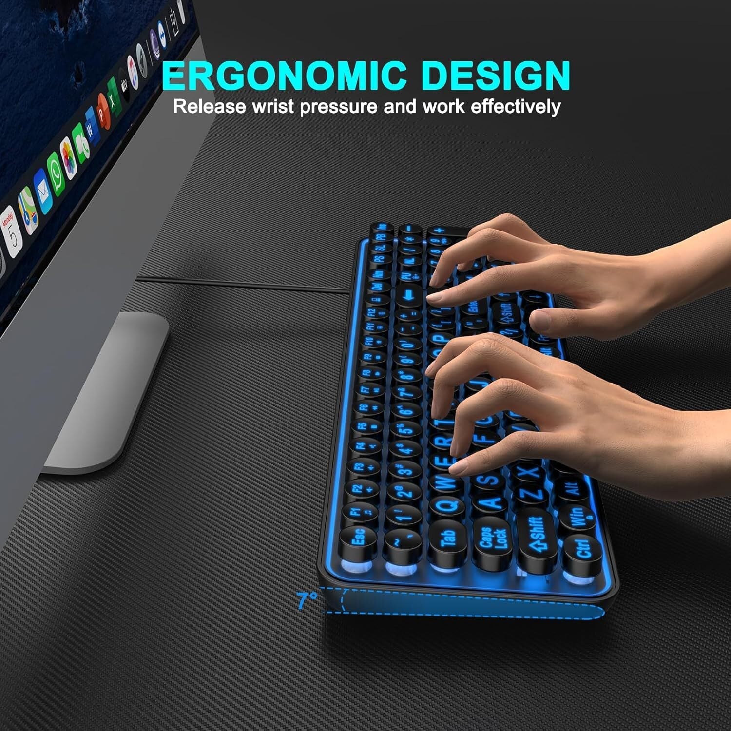 new Large Print Backlit Keyboard, Wired USB Lighted Computer Multi-color 07FC0E-D4 - KOEEK