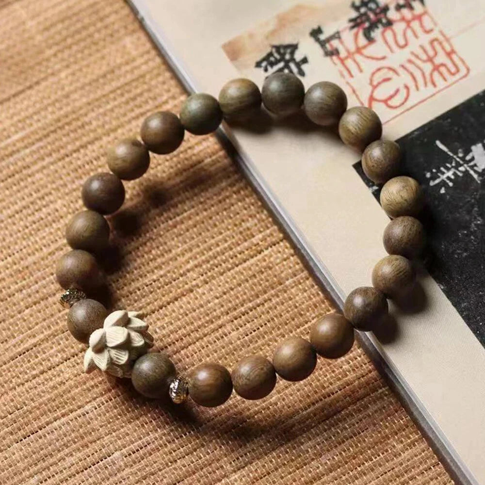 Sandalwood Bracelet Peach Wood Lotus Beads Bodhi Tibetan Buddhist  Mala Bracelet 07FC0E-D4 - KOEEK