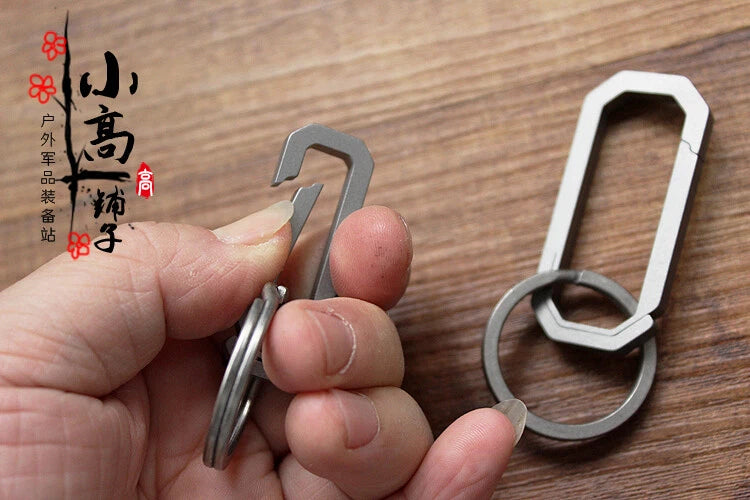 Outdoor TC4 Titanium Key chain Carabiner with Key Ring Hang Buckle EDC Tool 07FC0E-D4 - KOEEK