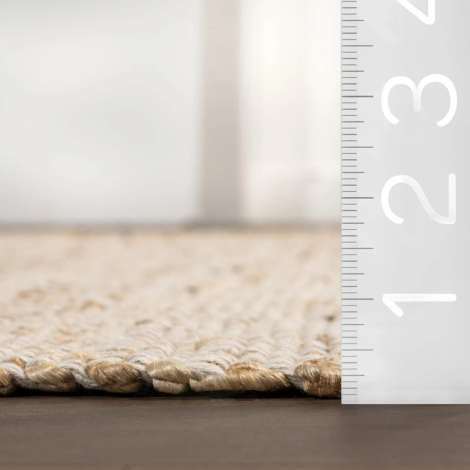 Jute and Cotton Hand-Woven Area Rug, Natural,Solid Color Rustic Farmhouse Style 07FC0E-D4 - KOEEK