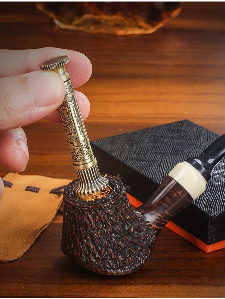 2 in 1 Vintage Brass Tang Grass Pipe Tamper Press Stick Tobacco Cleaner Tool 07FC0E-D4 - KOEEK