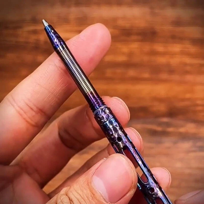 Min EDC Titanium Alloy Keychain Meteorite Pattern BallPoint Pen Pocket Outdoor 07FC0E-D4 - KOEEK