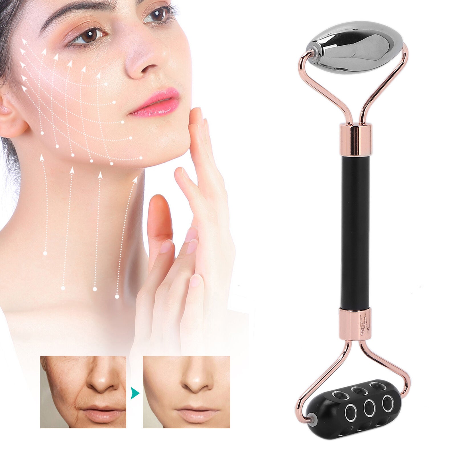 new Terahertz Face Roller Power Stone Roller Massager Gua Sha Massage(Black ) HGF koeek - KOEEK