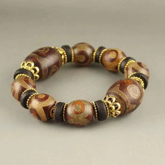 Three Eye Dzi Bead Bracelet Raw Stone Agate Buddhist Prayer Beads Men Jewelry 07FC0E-D4 - KOEEK