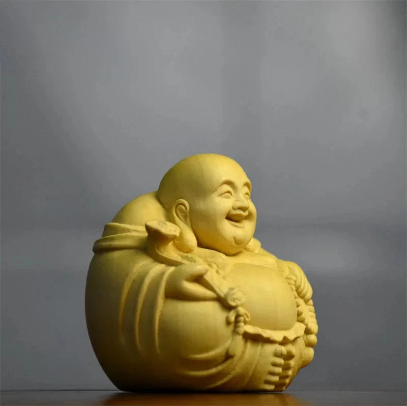 4cm Exquisitely Boxwood Hand-Carved Laughing Maitreya Buddha Tea Pet Ornament 07FC0E-D4 - KOEEK