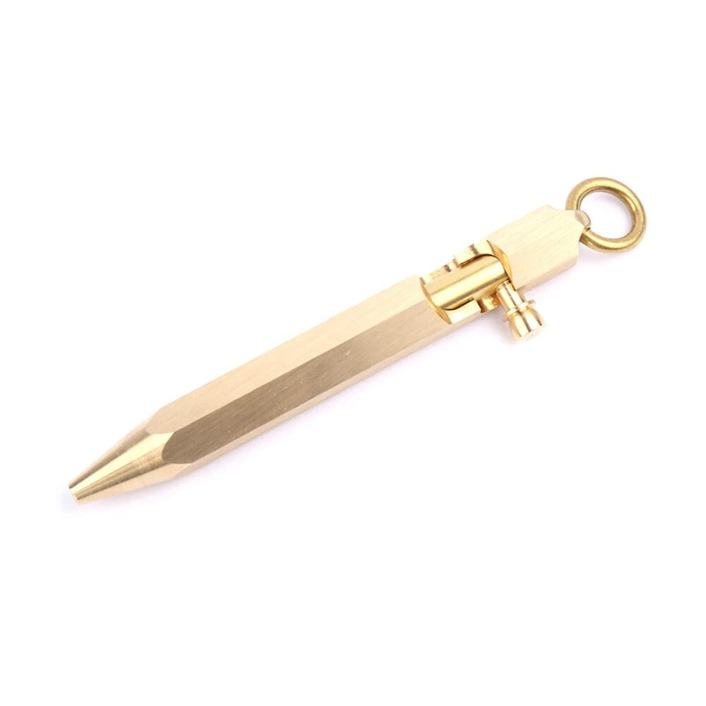 Hot Mini Handmade Six-Edg Brass Ball Pen Bolt Action Pen Pocket Keychain EDC Pen 07FC0E-D4 - KOEEK