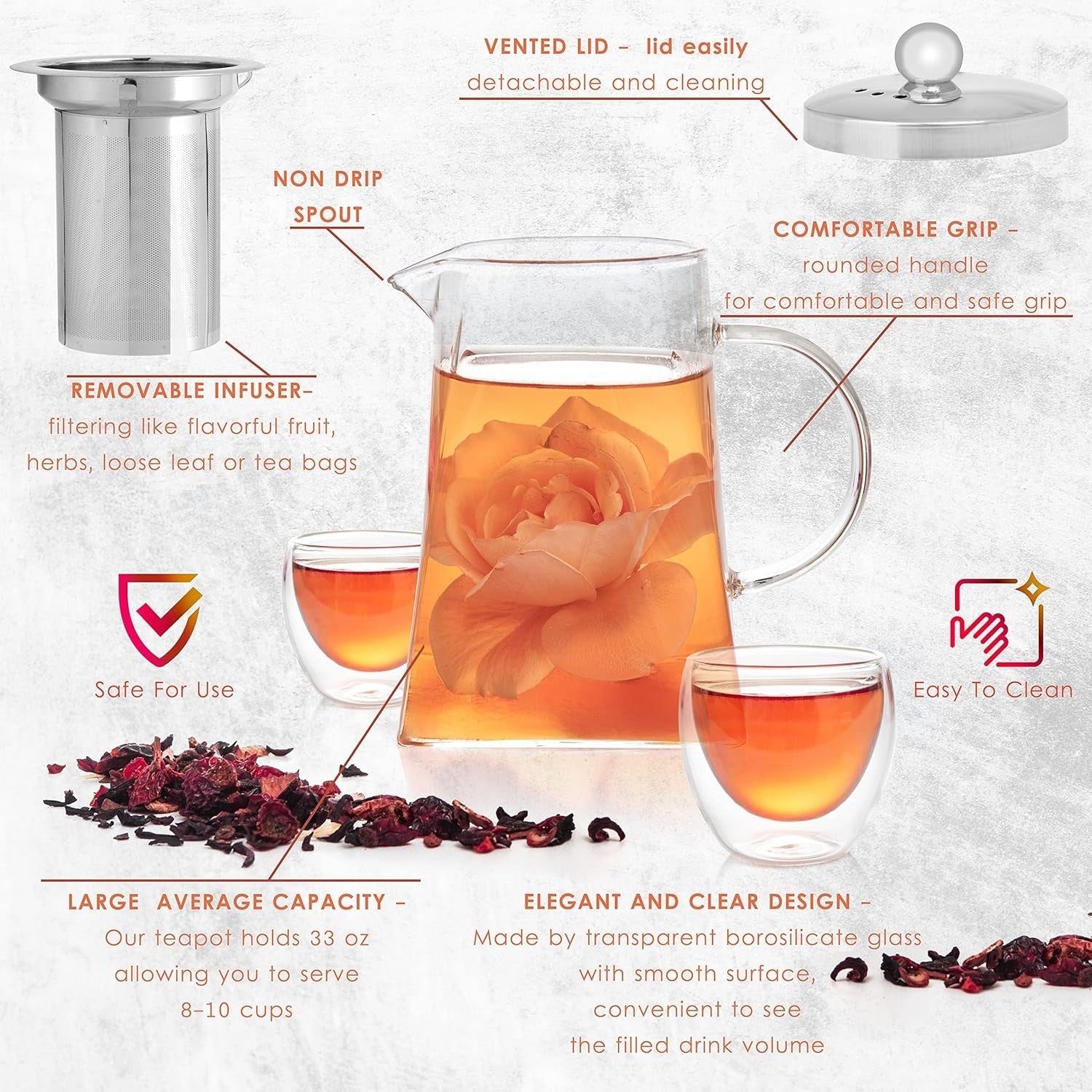 new Mixpresso 5 Piece Glass Tea Pot Set, Kettle with Removable Infuser, Clear MIXPRESSO - KOEEK