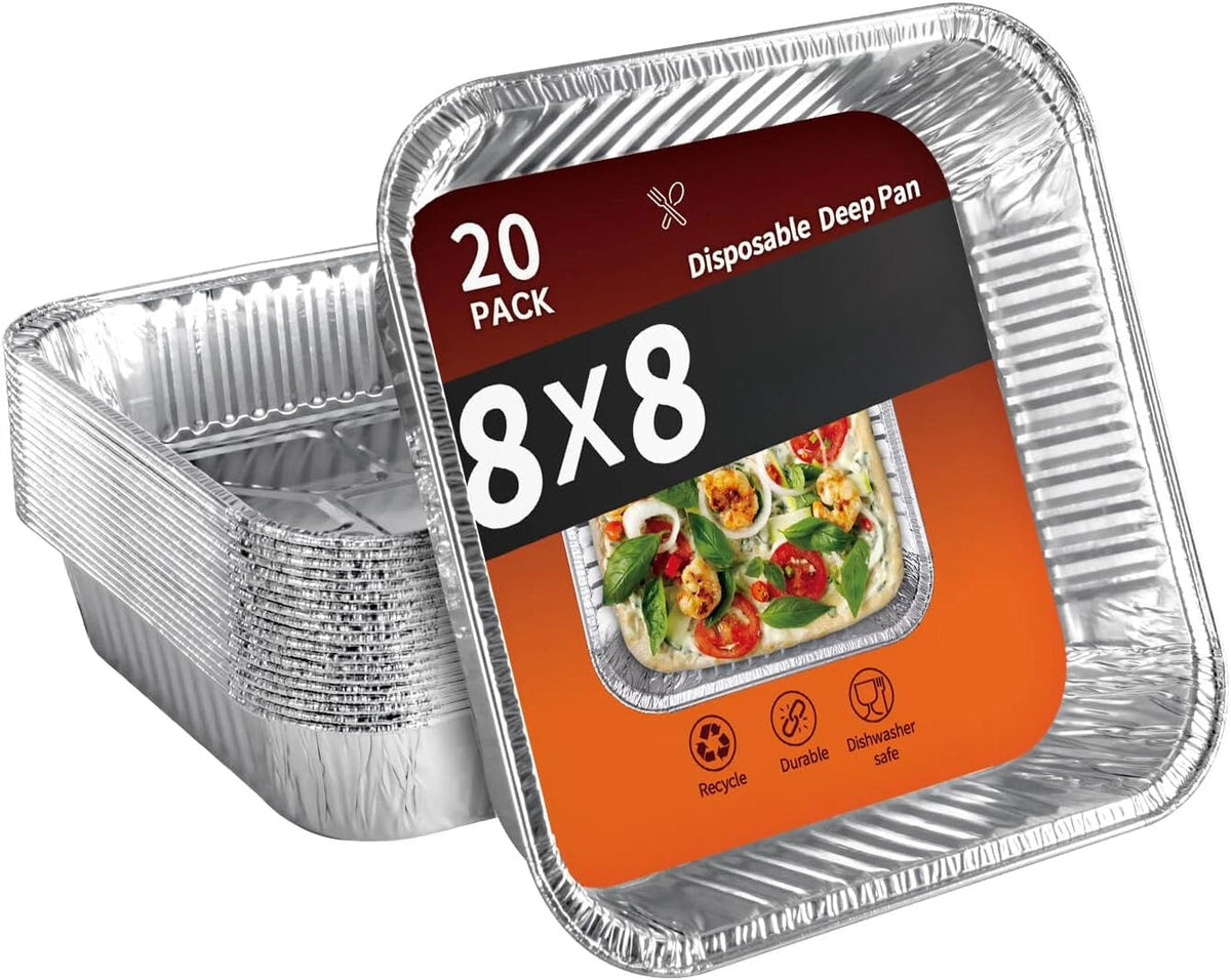 Pans-20 Pack 8x8 Square Disposable Pans, Heavy Duty Aluminum Roasting Trays 07FC0E-D4 - KOEEK