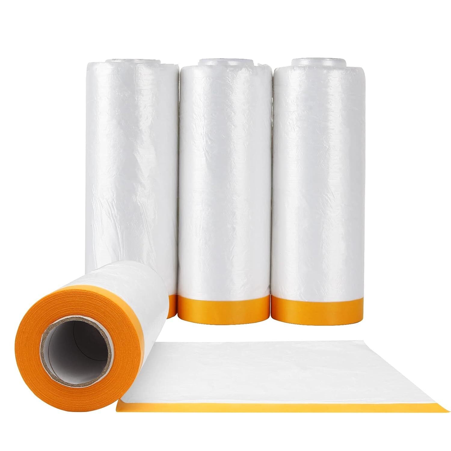 used MARNER 4 Rolls Clear Plastic Sheeting 4.9Ft X 65.5 Ft Pre-Taped Masking MARNER - KOEEK