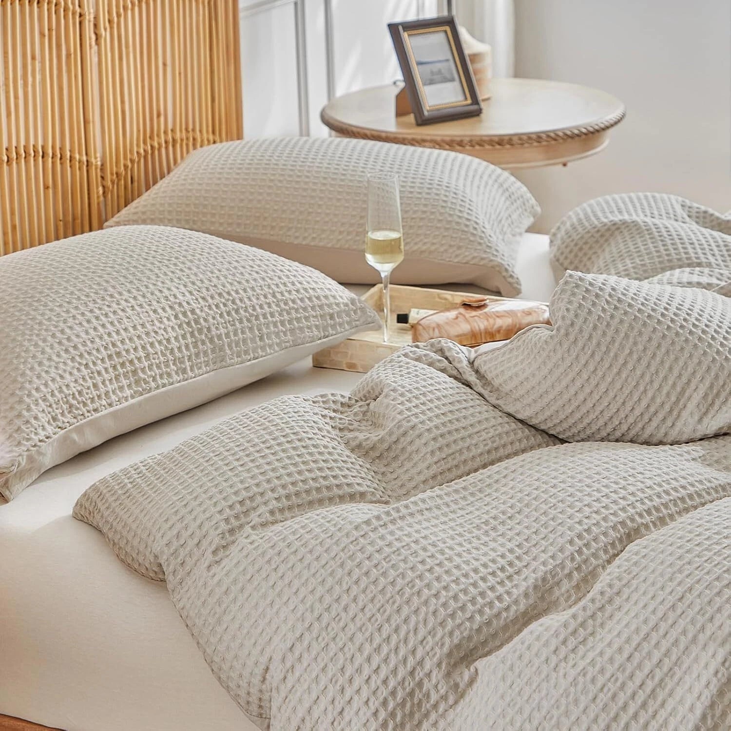 Microfiber Woven Duvet Cover King Size, Khaki Textured Duvet Cover Set 07FC0E-D4 - KOEEK