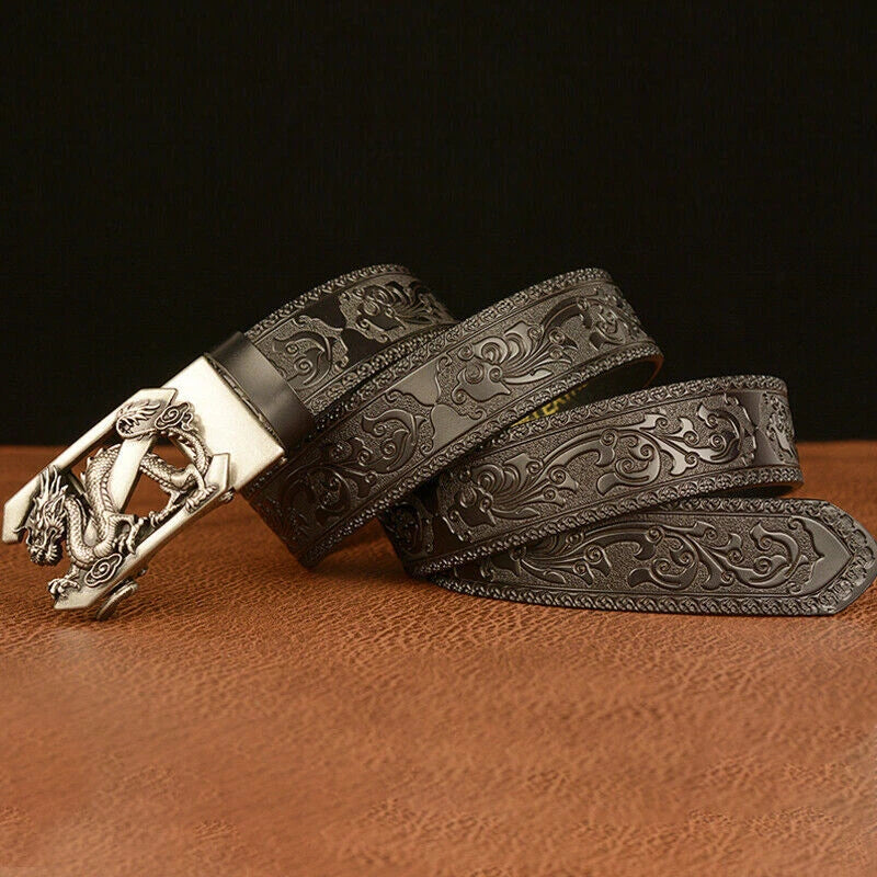 Male Leather Belt tiger Dragon Belt Cowhide  for Men Automatic Buckle 07FC0E-D4 - KOEEK