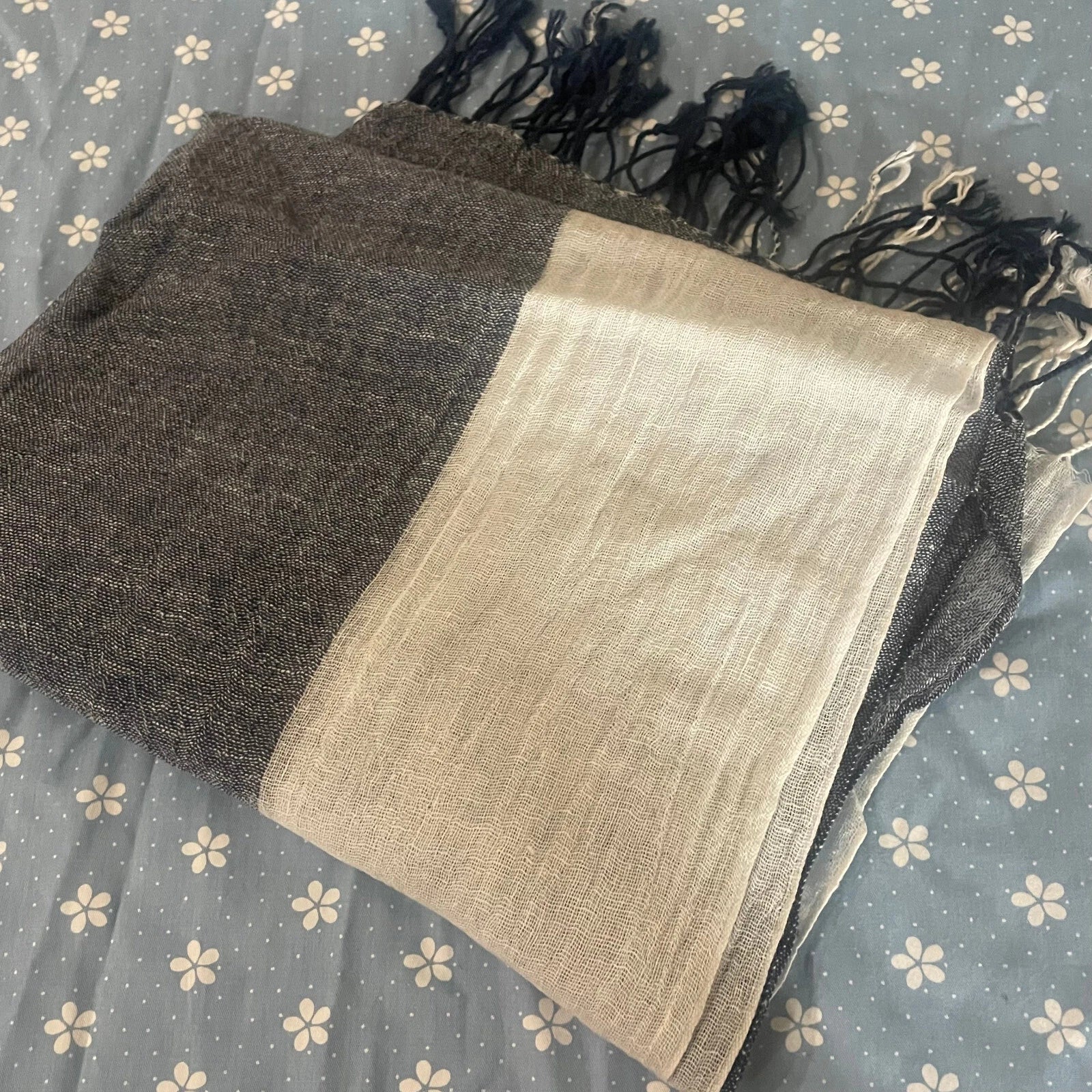 Mens Flax Linen Scarf Gray White Breathable Unisex Shawl Neckerchief Scarves 07FC0E-D4 - KOEEK