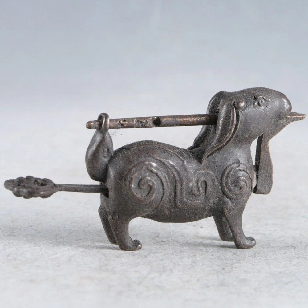 Chinese Old Style Brass Handmade Rabbit Lock with Key Rare Collectibles 07FC0E-D4 - KOEEK