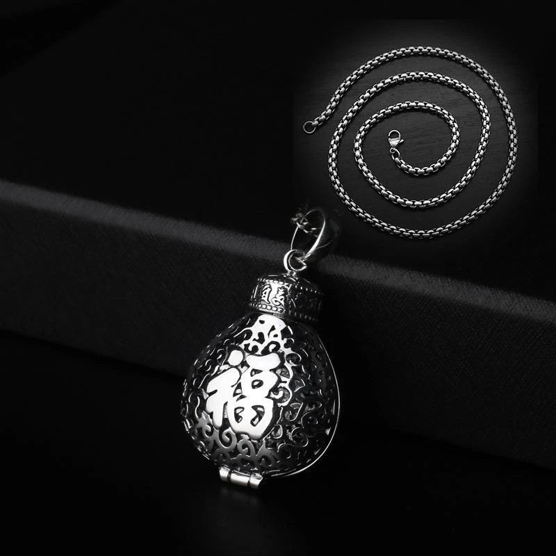 Vase Hollow Pendant Necklace Fu Character Lotus Pendant Openable Amulet Box 07FC0E-D4 - KOEEK
