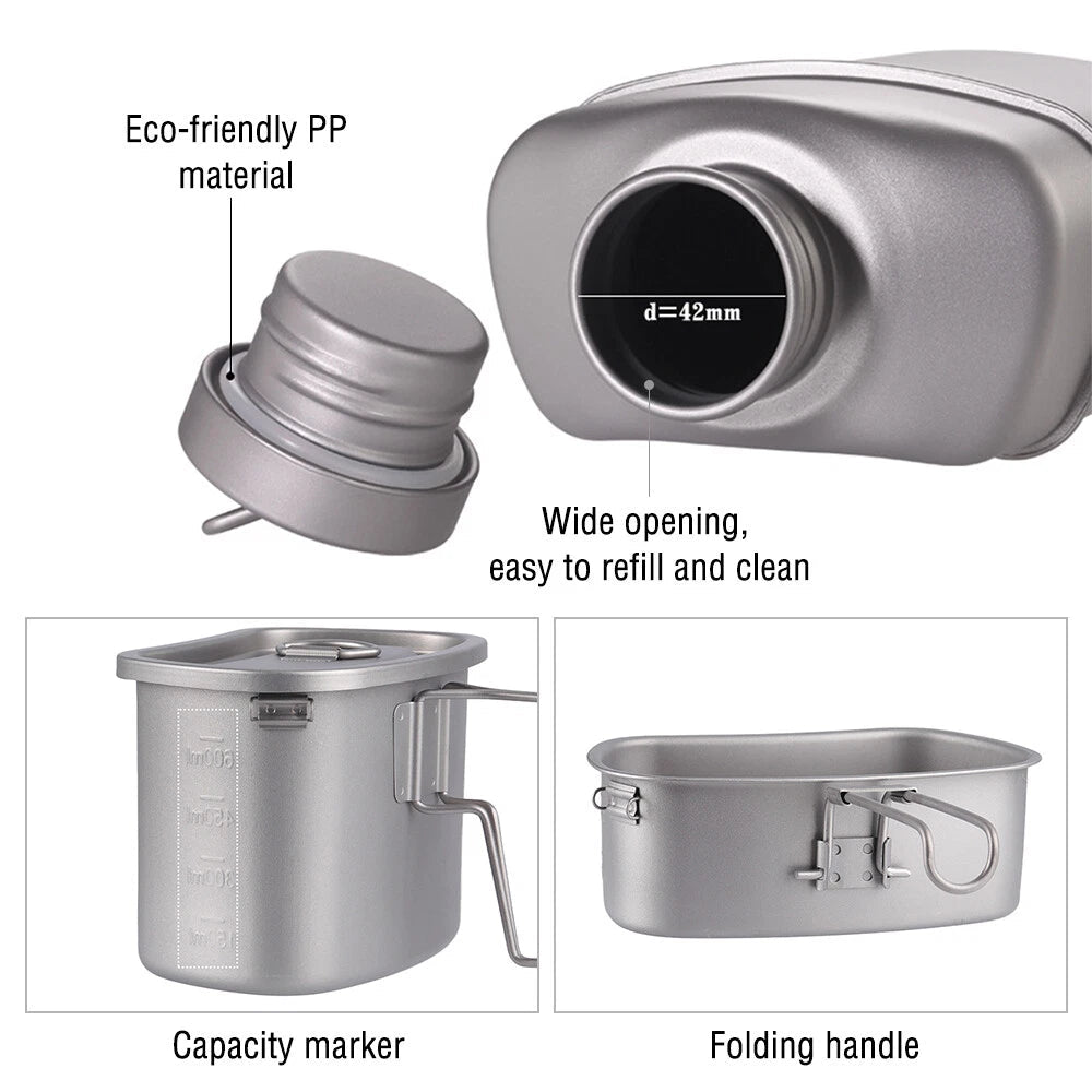 Outdoor Camping Canteen Kettle Titanium Cookware Picnic Hanging Pot Bowl Kit 07FC0E-D4 - KOEEK
