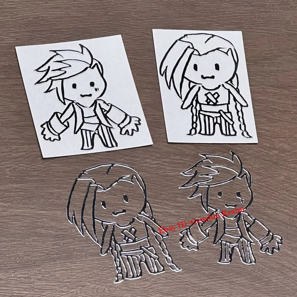 2Pcs Anime Arcane：League of Legends Jinx Waterproof Metal Stickers Decor Gift 07FC0E-D4 - KOEEK